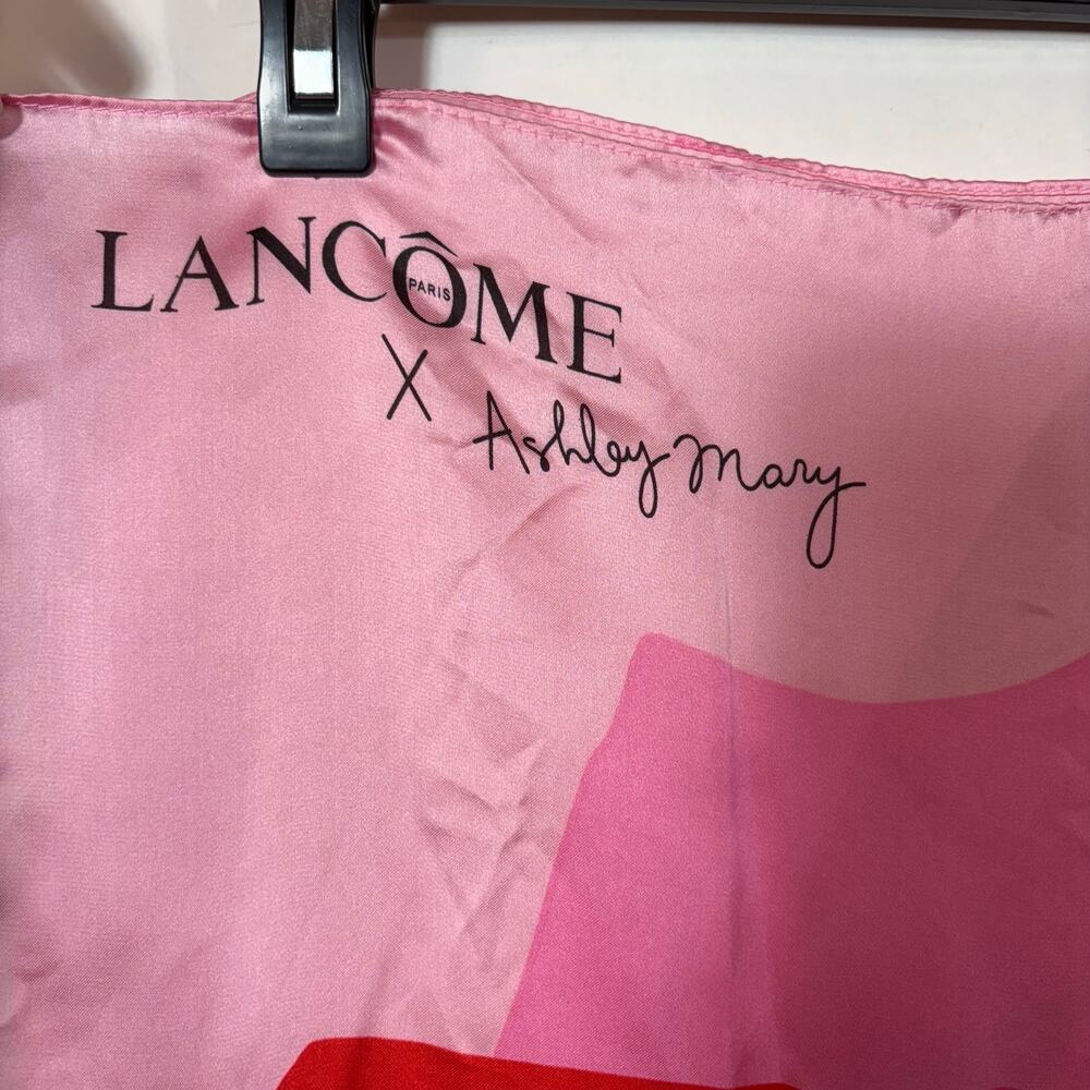 Lancome Paris Scarf 35” Ashley Mary Collab Pink Floral Square Limited Edition - Picture 12 of 13